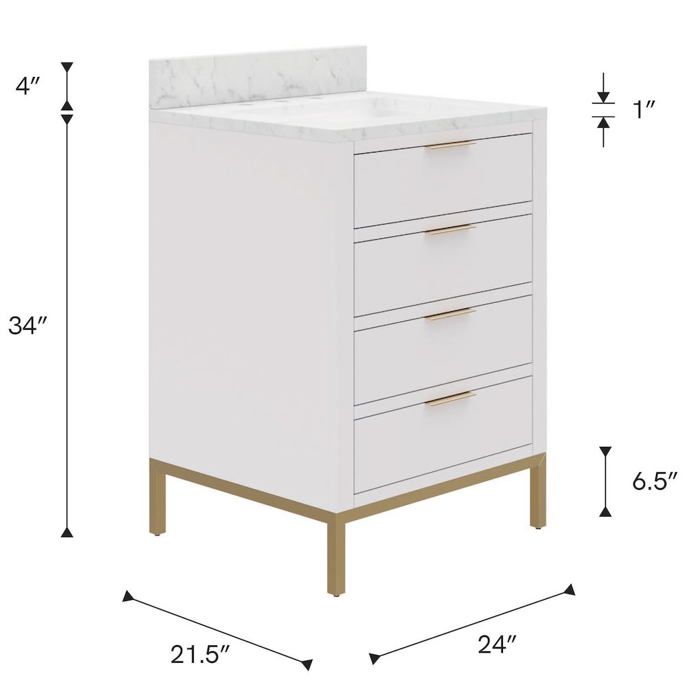 24 In. Single Sink Carrara White Marble Countertop Bath Vanity in Pure White. Picture 11