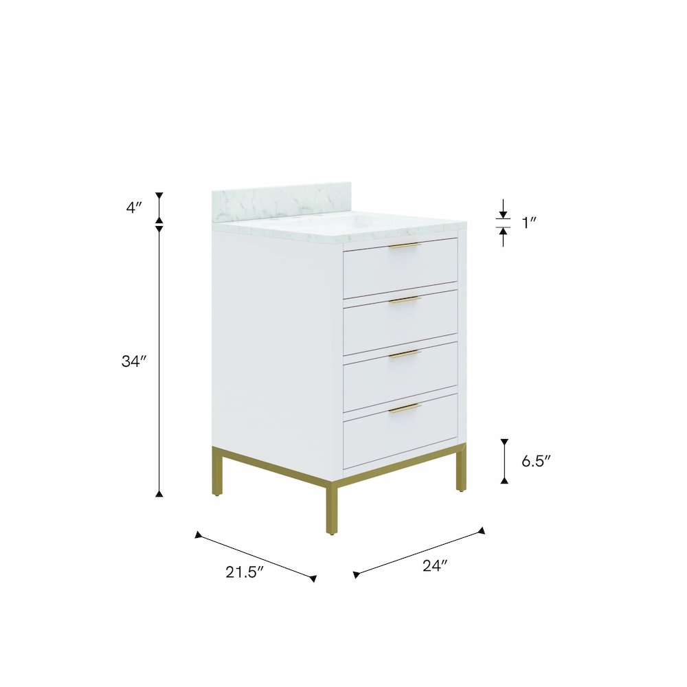 24 In. Single Sink Carrara White Marble Countertop Bath Vanity in Pure White. Picture 7