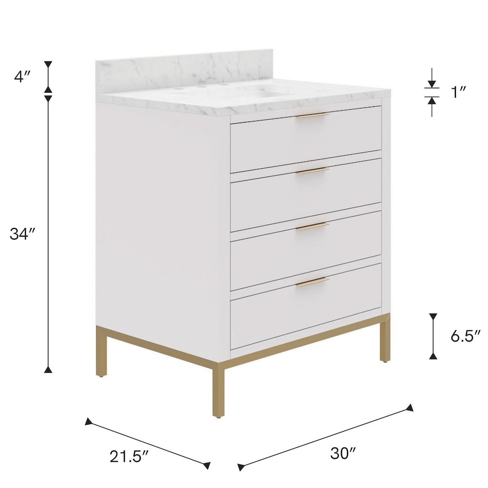 30 In. Single Sink Carrara White Marble Countertop Bath Vanity in Pure White. Picture 11