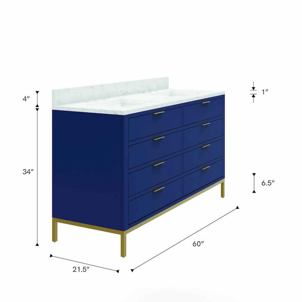 60 In. Double Sink Carrara White Marble Countertop Bath Vanity in Monarch Blue. Picture 7