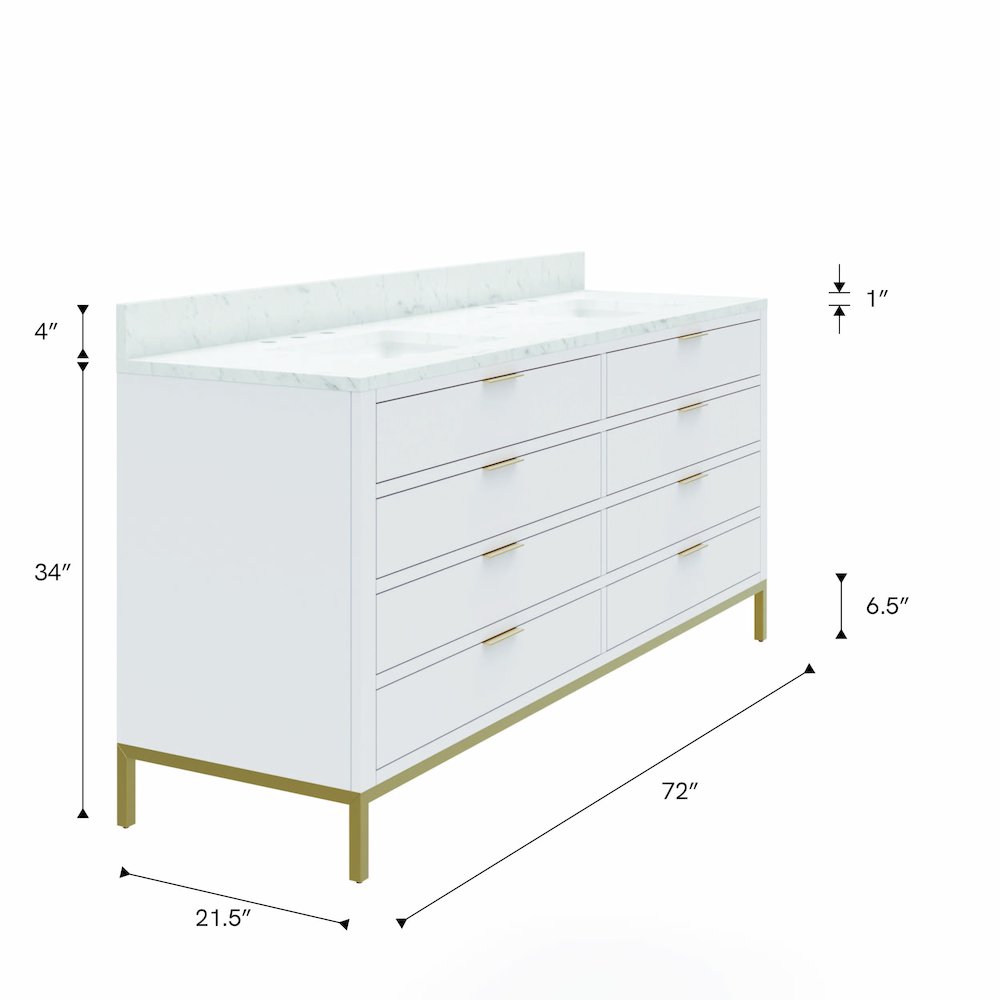 72 In. Double Sink Carrara White Marble Countertop Bath Vanity in Pure White. Picture 11
