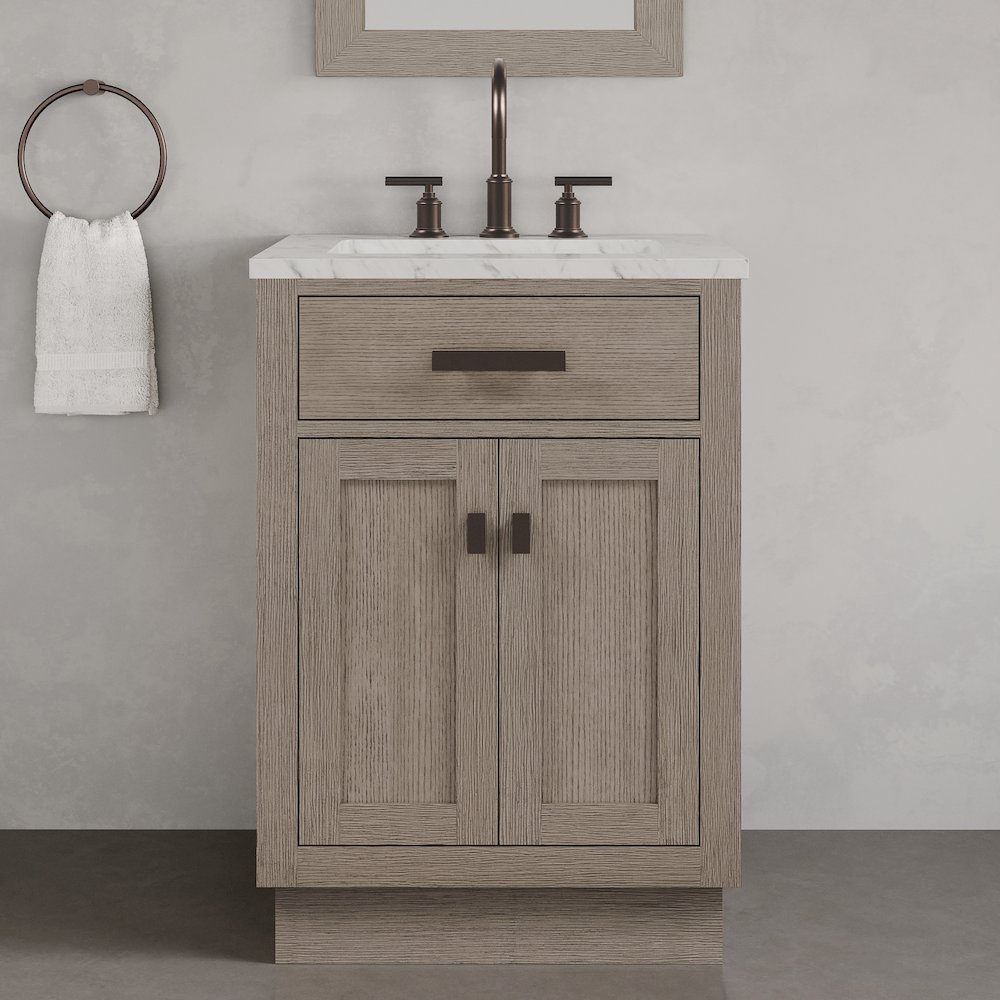 24 In. Single Sink Carrara White Marble Countertop Bath Vanity In Grey Oak. Picture 2