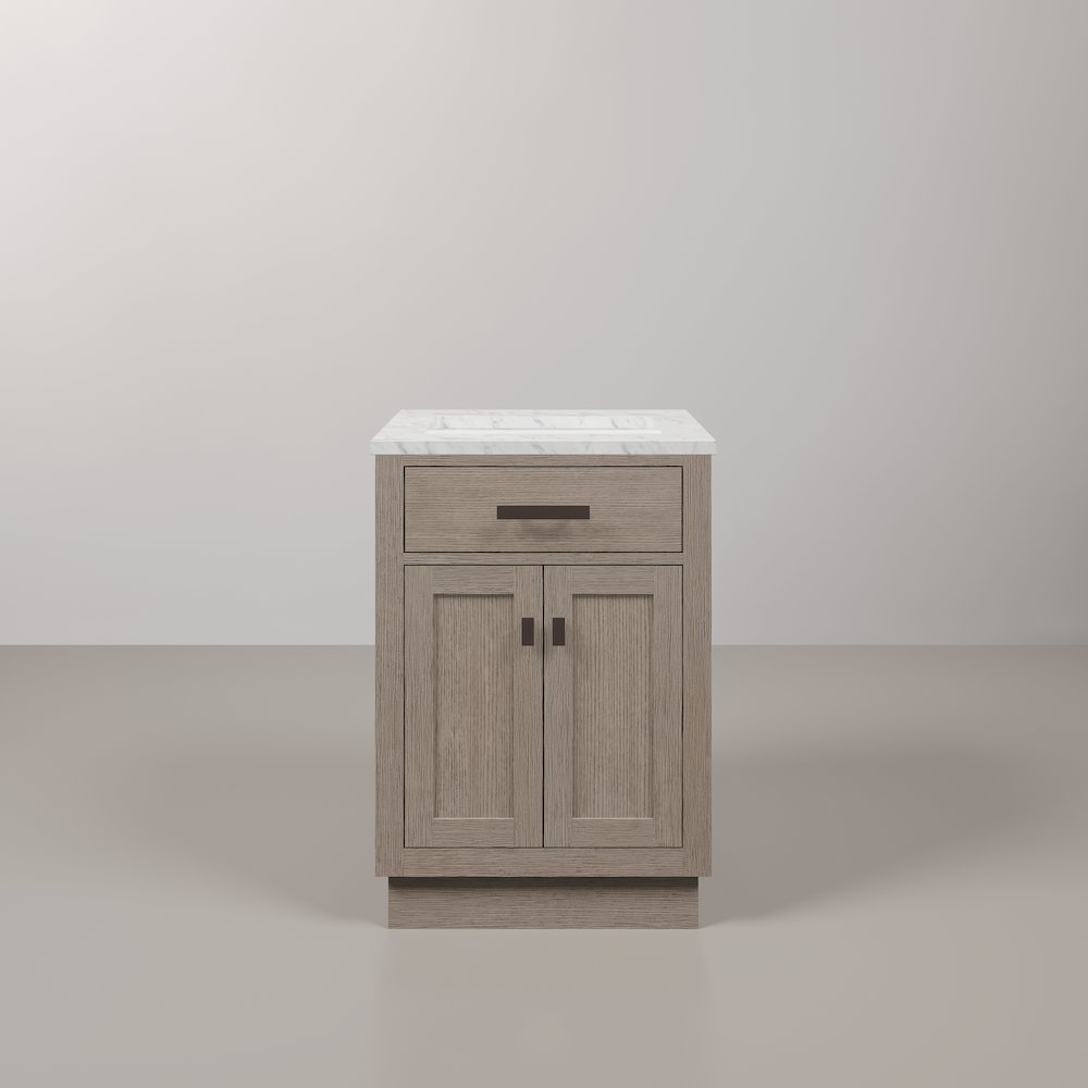 24 In. Single Sink Carrara White Marble Countertop Bath Vanity In Grey Oak. Picture 1