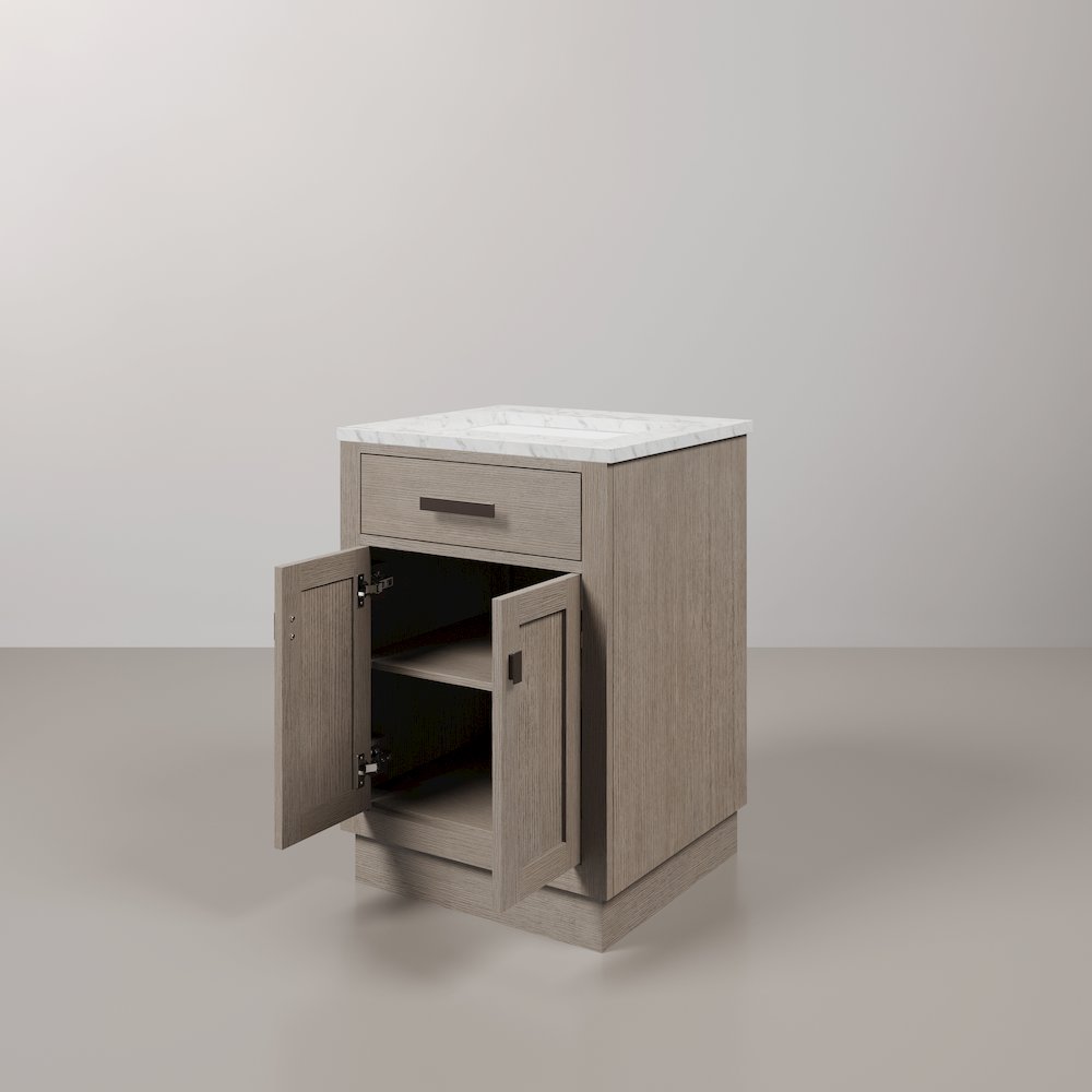 24 In. Single Sink Carrara White Marble Countertop Bath Vanity In Grey Oak. Picture 4