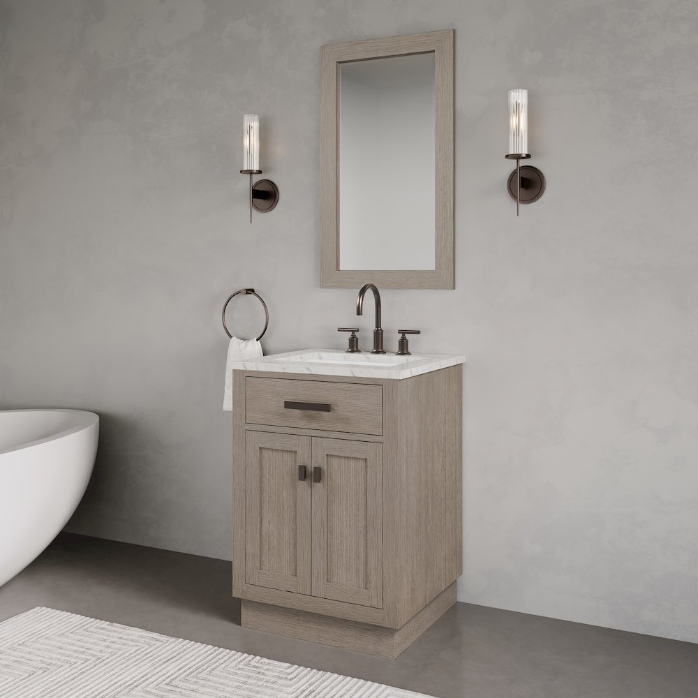 24 In. Single Sink Carrara White Marble Countertop Bath Vanity In Grey Oak. Picture 9