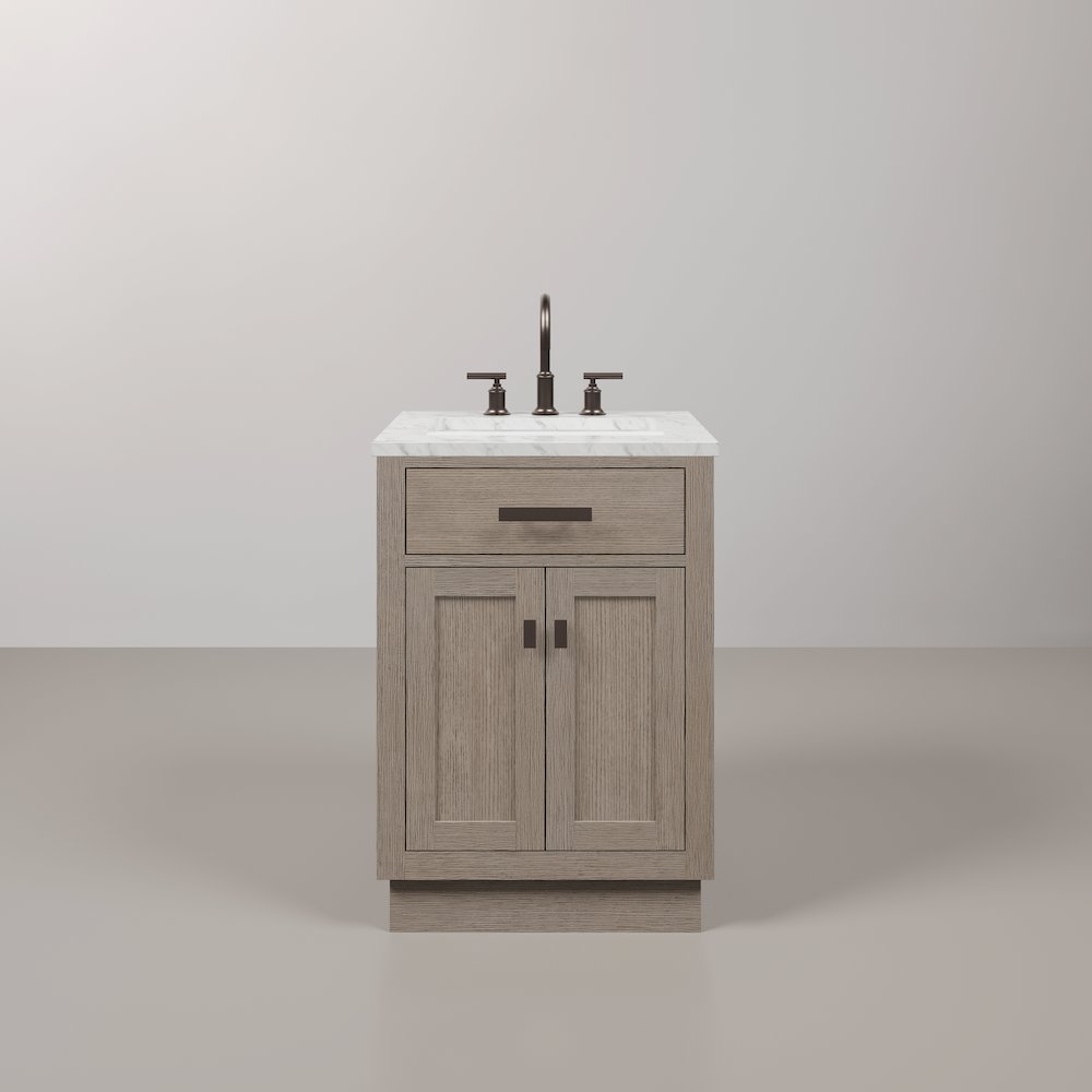 24 In. Single Sink Carrara White Marble Countertop Bath Vanity In Grey Oak. Picture 1