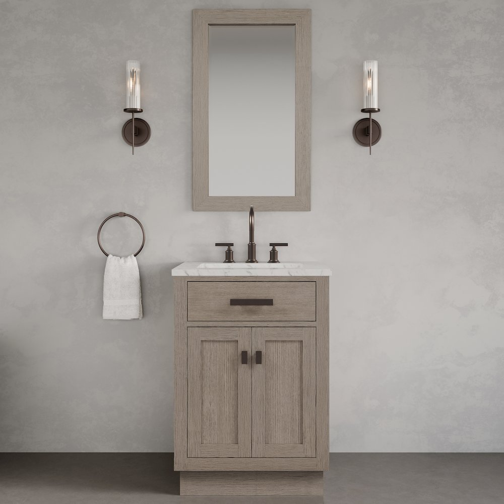 24 In. Single Sink Carrara White Marble Countertop Bath Vanity In Grey Oak. Picture 8