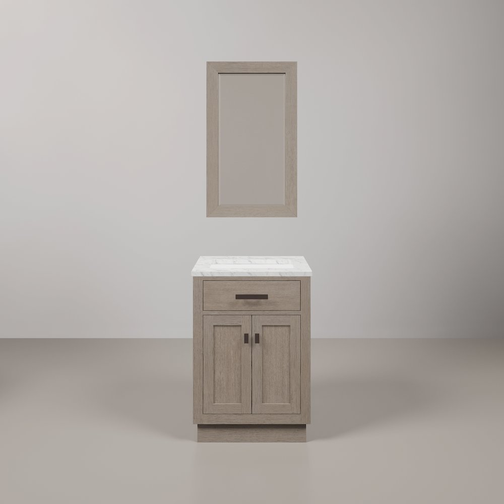 24 In. Single Sink Carrara White Marble Countertop Bath Vanity In Grey Oak. Picture 1
