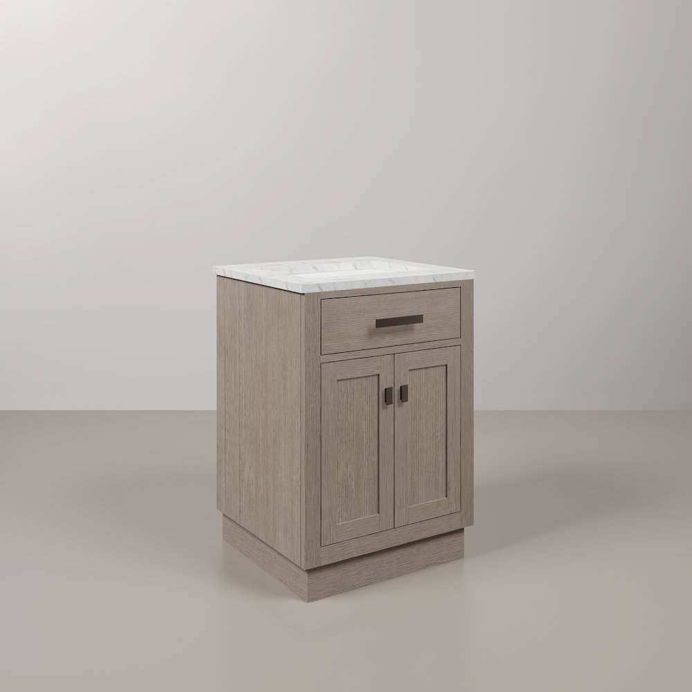 24 In. Single Sink Carrara White Marble Countertop Bath Vanity In Grey Oak. Picture 3