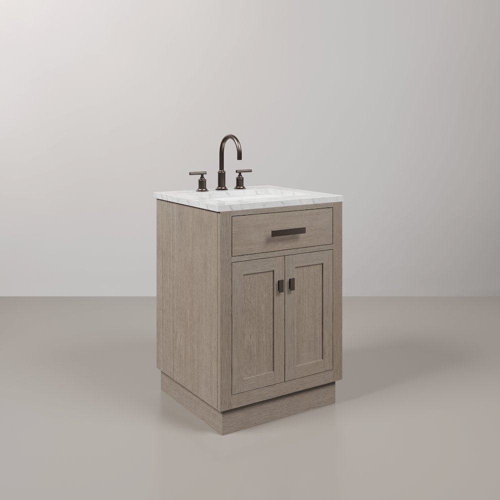 24 In. Single Sink Carrara White Marble Countertop Bath Vanity In Grey Oak. Picture 3