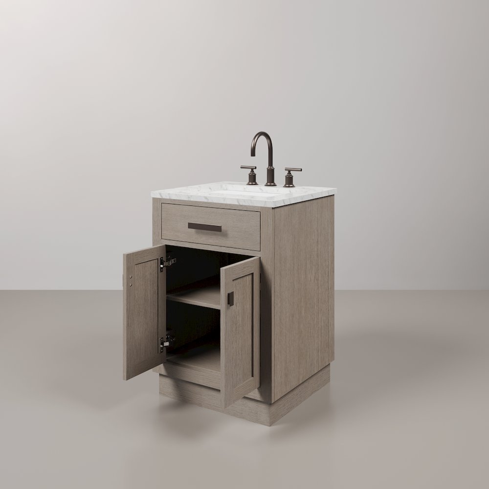 24 In. Single Sink Carrara White Marble Countertop Bath Vanity In Grey Oak. Picture 4