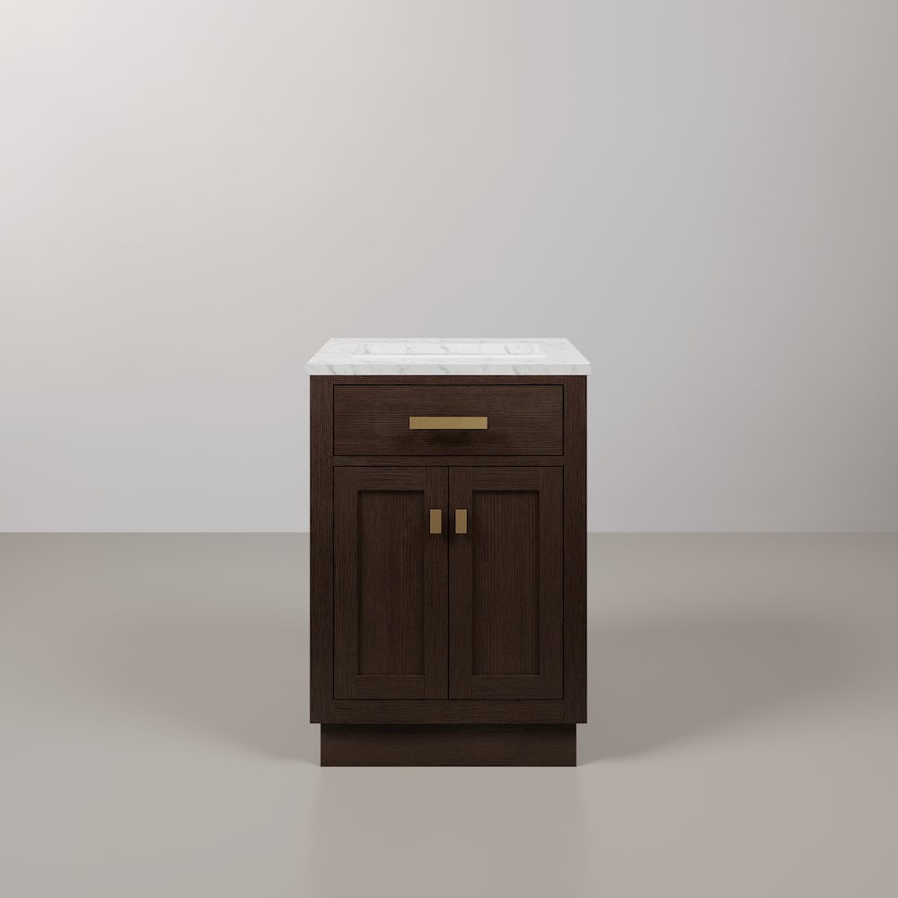 24 In. Single Sink Carrara White Marble Countertop Bath Vanity In Brown Oak. Picture 1