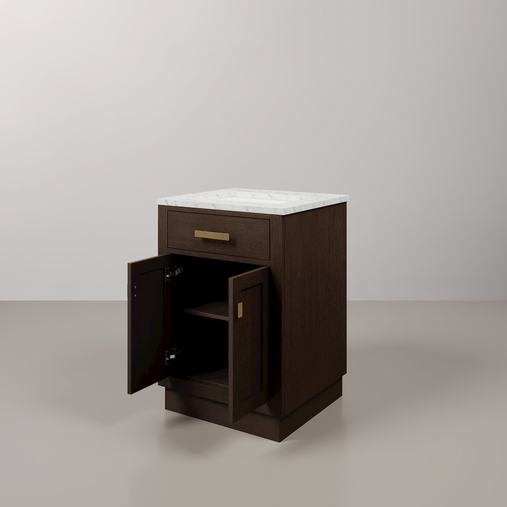 24 In. Single Sink Carrara White Marble Countertop Bath Vanity In Brown Oak. Picture 4