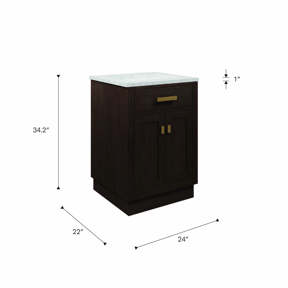 24 In. Single Sink Carrara White Marble Countertop Bath Vanity In Brown Oak. Picture 12