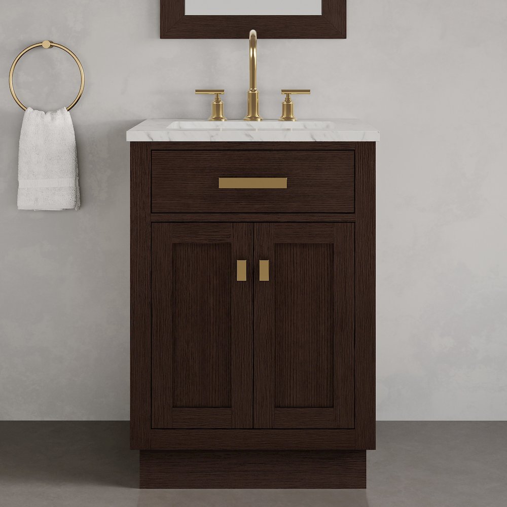 24 In. Single Sink Carrara White Marble Countertop Bath Vanity In Brown Oak. Picture 2