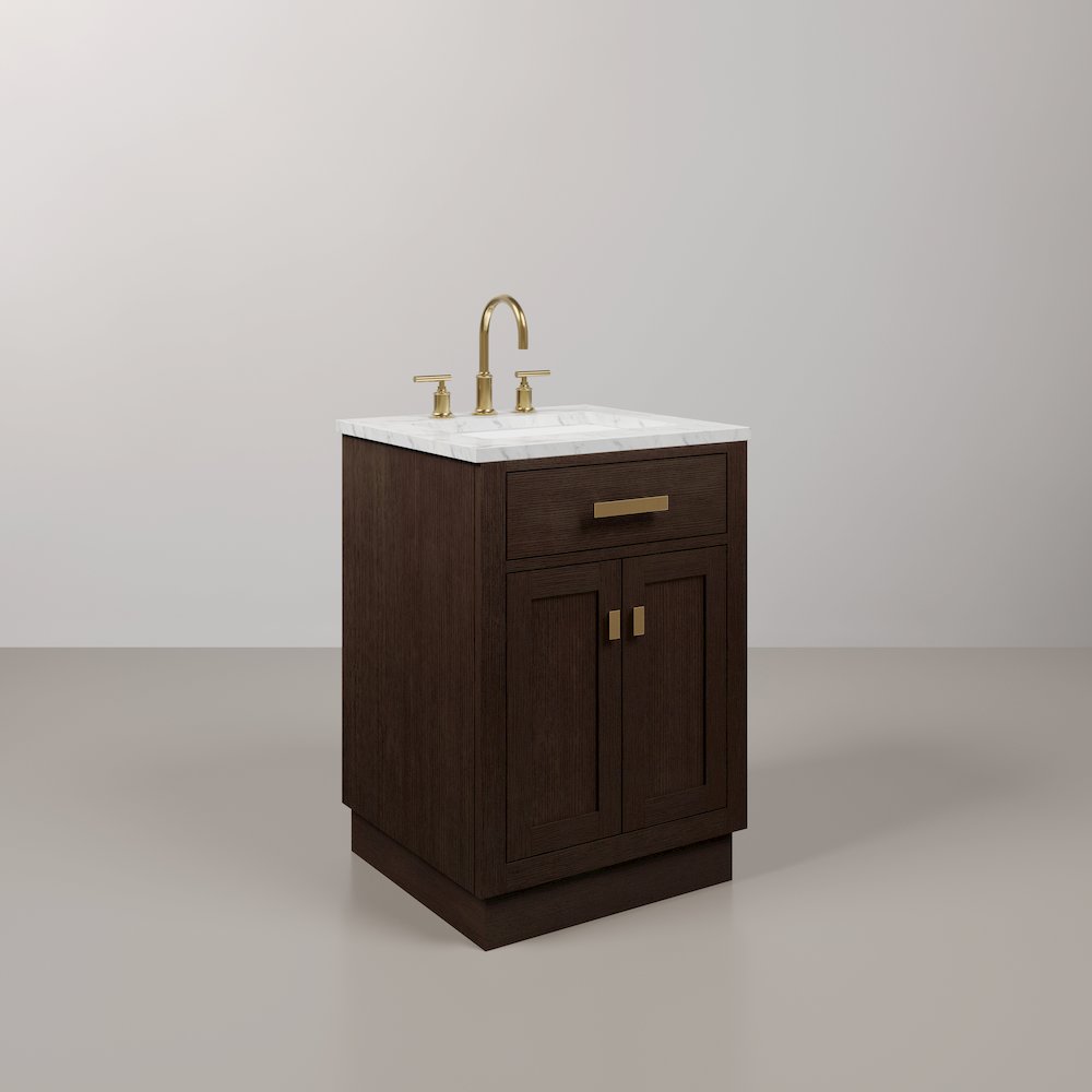 24 In. Single Sink Carrara White Marble Countertop Bath Vanity In Brown Oak. Picture 3