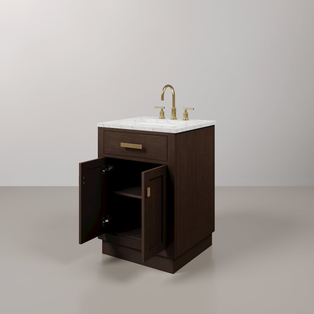 24 In. Single Sink Carrara White Marble Countertop Bath Vanity In Brown Oak. Picture 4