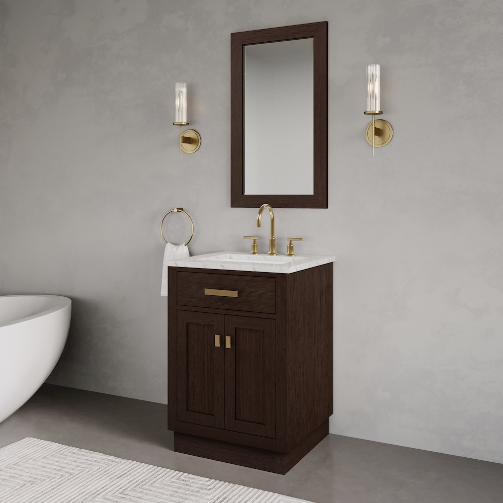 24 In. Single Sink Carrara White Marble Countertop Bath Vanity In Brown Oak. Picture 9