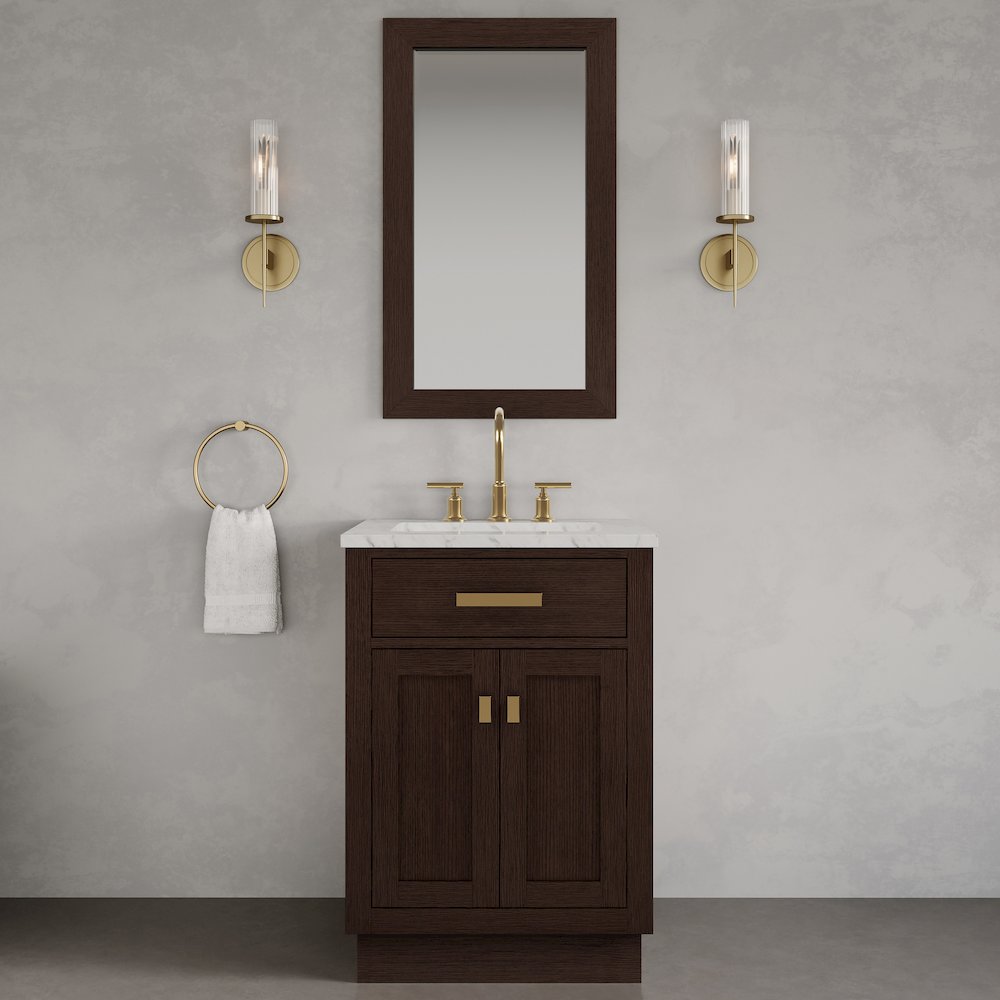 24 In. Single Sink Carrara White Marble Countertop Bath Vanity In Brown Oak. Picture 2