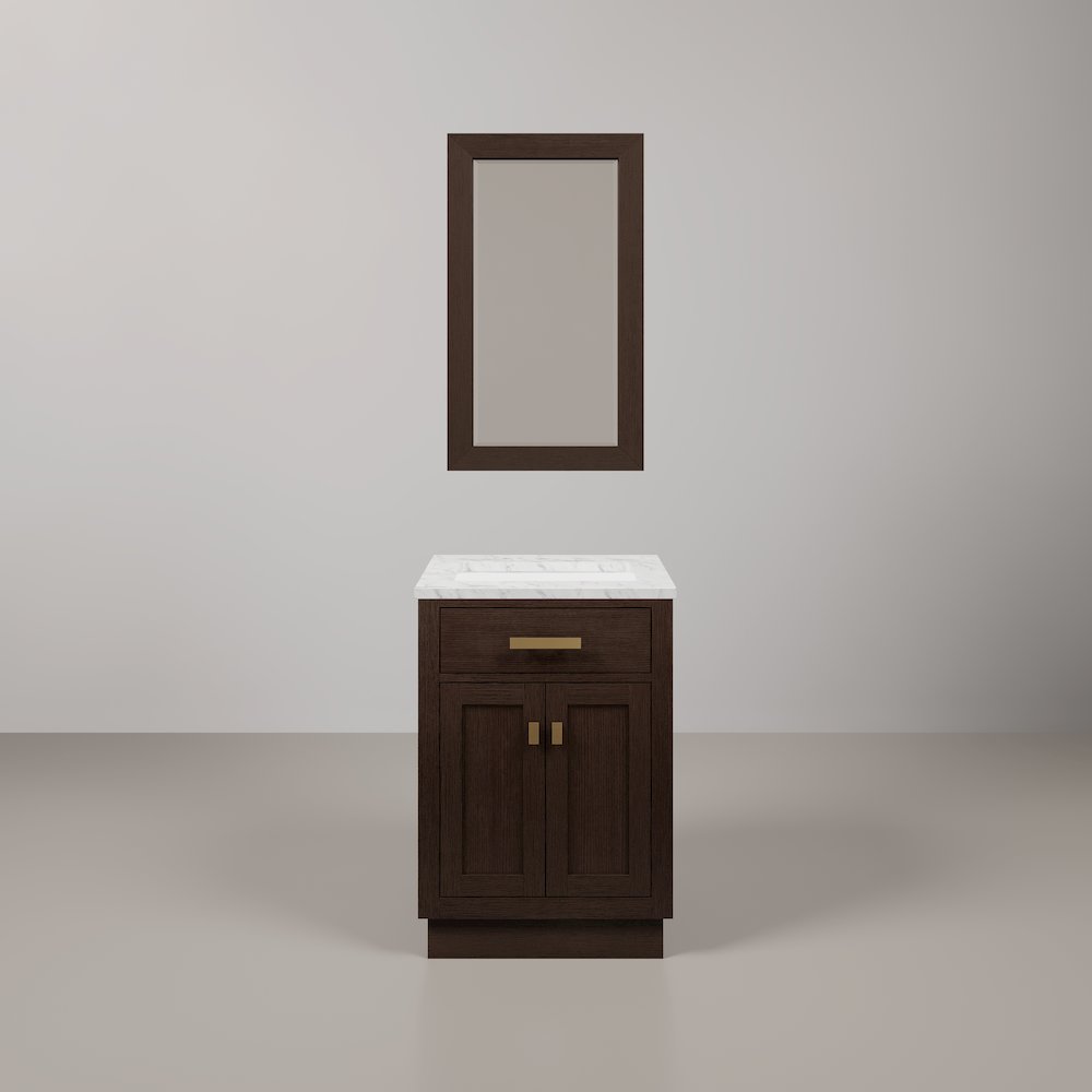 24 In. Single Sink Carrara White Marble Countertop Bath Vanity In Brown Oak. Picture 1