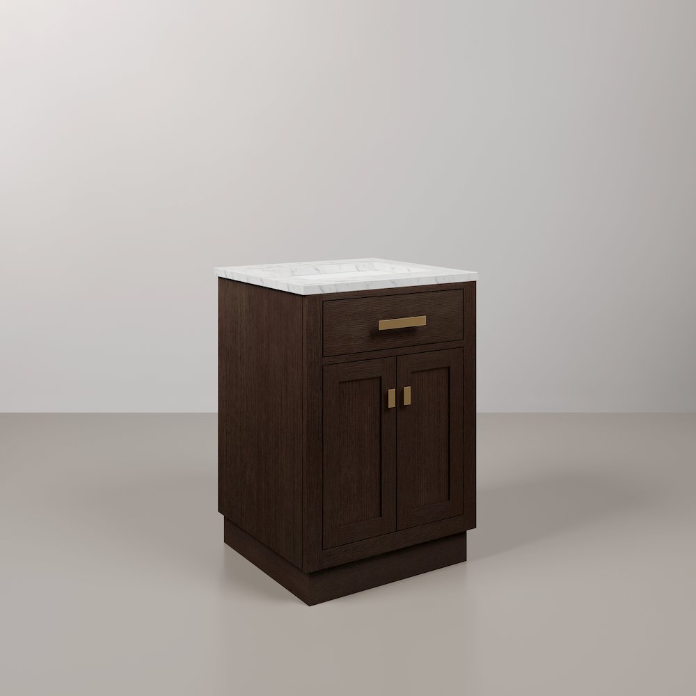 24 In. Single Sink Carrara White Marble Countertop Bath Vanity In Brown Oak. Picture 3