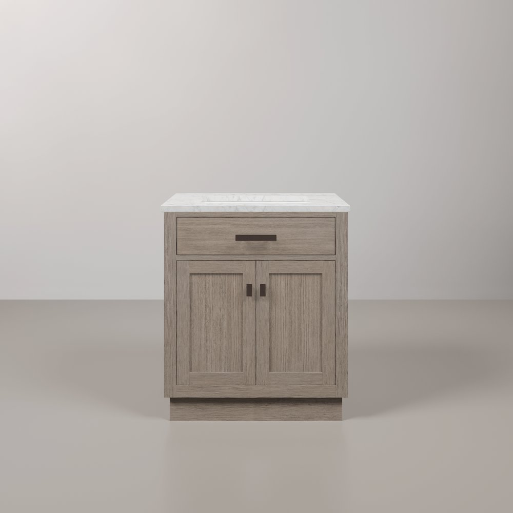 30 In. Single Sink Carrara White Marble Countertop Bath Vanity In Grey Oak. Picture 1