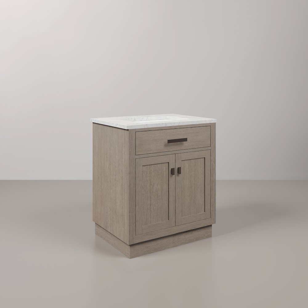 30 In. Single Sink Carrara White Marble Countertop Bath Vanity In Grey Oak. Picture 3