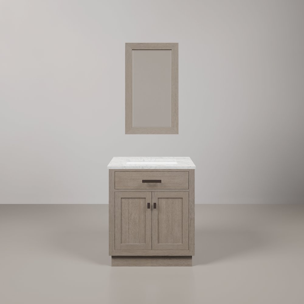 30 In. Single Sink Carrara White Marble Countertop Bath Vanity In Grey Oak. Picture 1