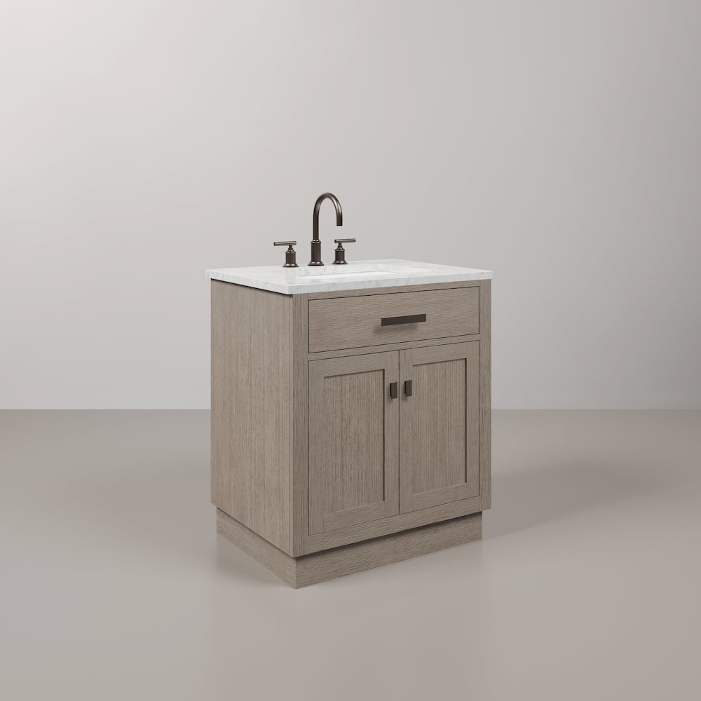 30 In. Single Sink Carrara White Marble Countertop Bath Vanity In Grey Oak. Picture 3