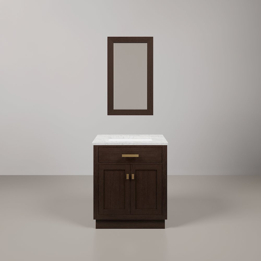 30 In. Single Sink Carrara White Marble Countertop Bath Vanity In Brown Oak. Picture 1