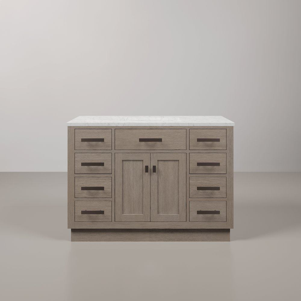 48 In. Single Sink Carrara White Marble Countertop Bath Vanity In Grey Oak. Picture 1