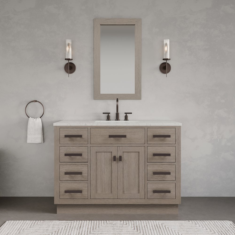 48 In. Single Sink Carrara White Marble Countertop Bath Vanity In Grey Oak. Picture 7