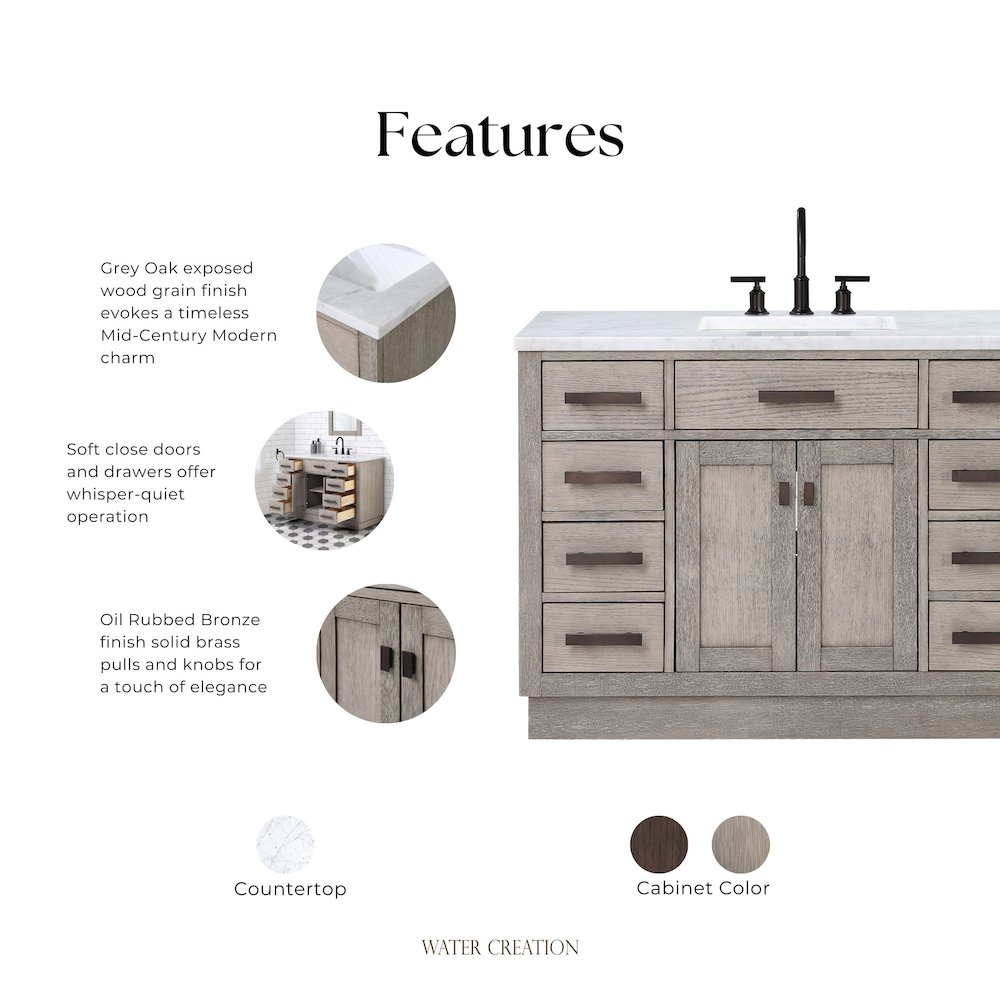 48 In. Single Sink Carrara White Marble Countertop Bath Vanity In Grey Oak. Picture 9