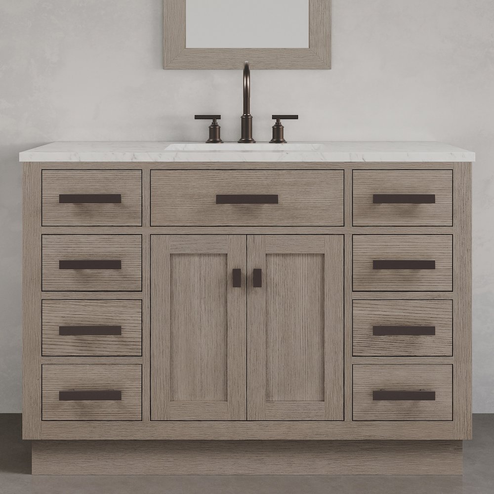 48 In. Single Sink Carrara White Marble Countertop Bath Vanity In Grey Oak. Picture 2