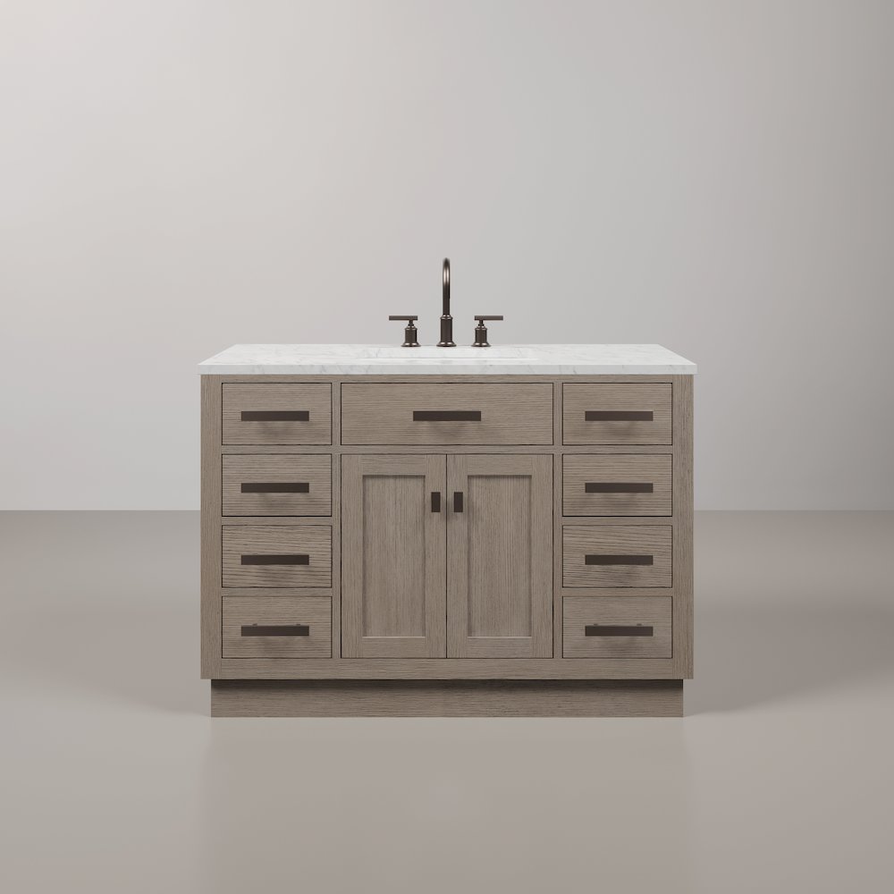 48 In. Single Sink Carrara White Marble Countertop Bath Vanity In Grey Oak. Picture 1