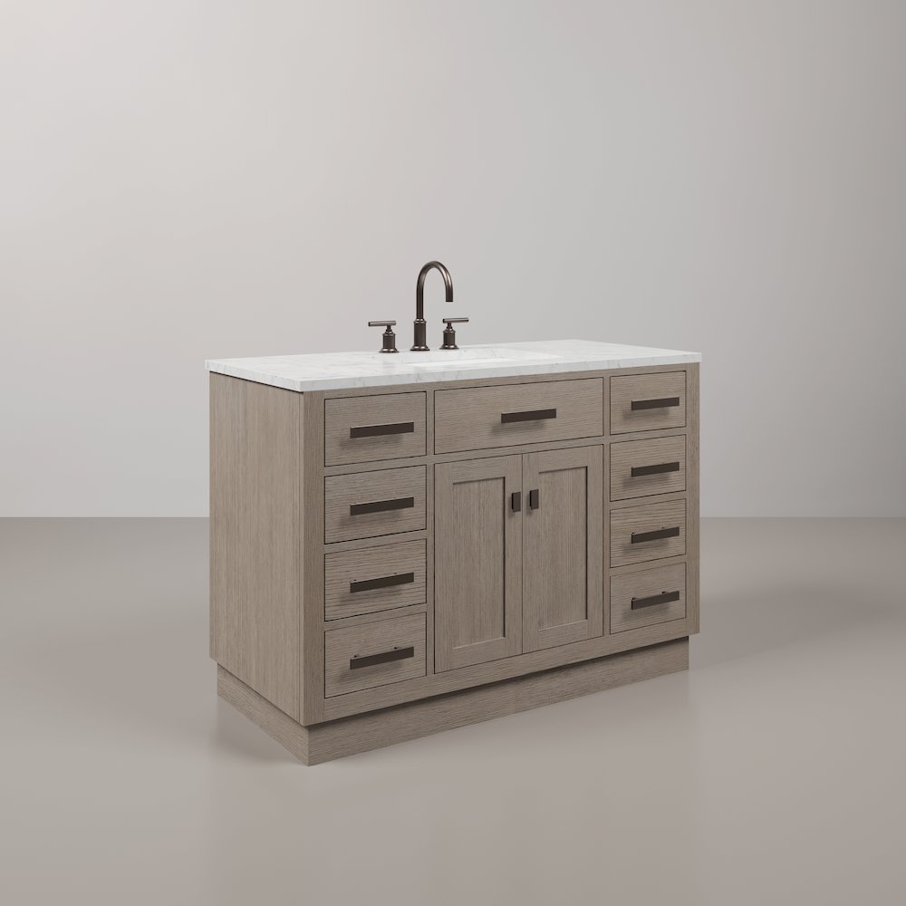 48 In. Single Sink Carrara White Marble Countertop Bath Vanity In Grey Oak. Picture 3