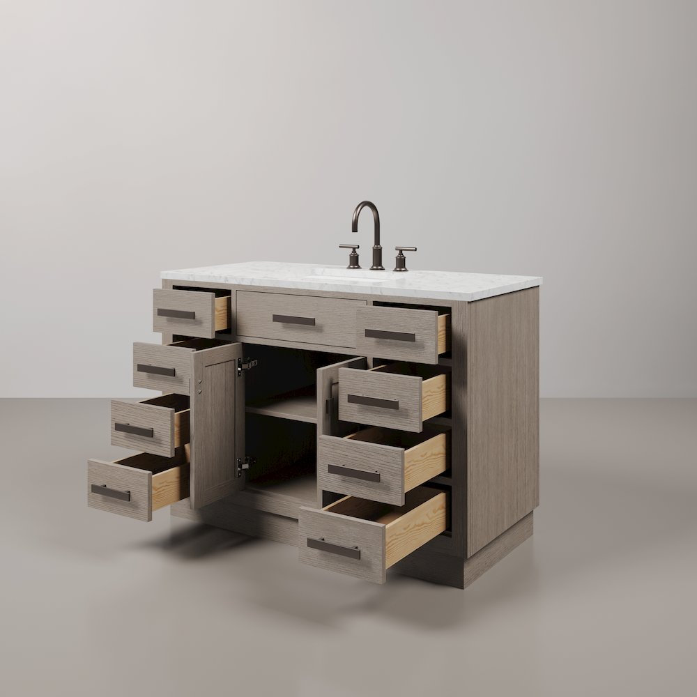 48 In. Single Sink Carrara White Marble Countertop Bath Vanity In Grey Oak. Picture 4