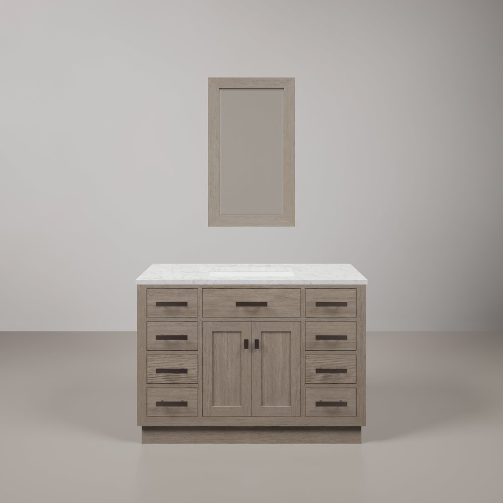 48 In. Single Sink Carrara White Marble Countertop Bath Vanity In Grey Oak. Picture 1