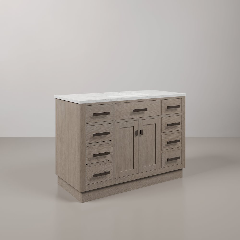48 In. Single Sink Carrara White Marble Countertop Bath Vanity In Grey Oak. Picture 3