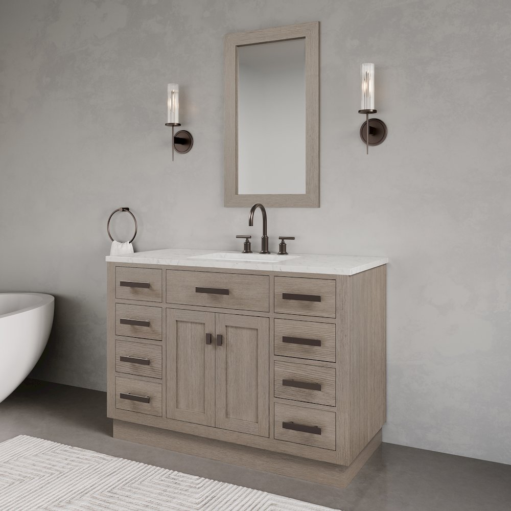 48 In. Single Sink Carrara White Marble Countertop Bath Vanity In Grey Oak. Picture 7