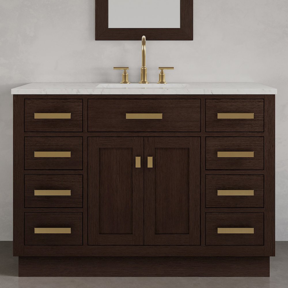 48 In. Single Sink Carrara White Marble Countertop Bath Vanity In Brown Oak. Picture 2