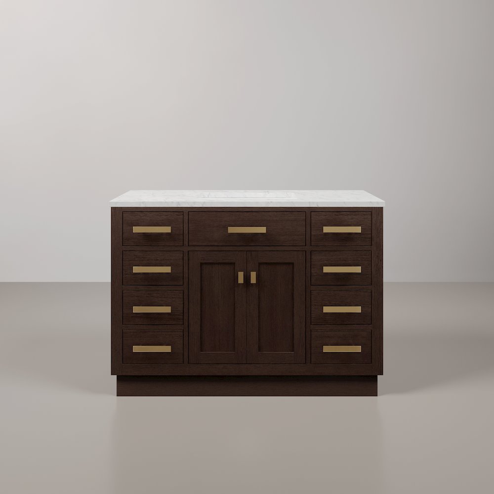 48 In. Single Sink Carrara White Marble Countertop Bath Vanity In Brown Oak. Picture 1
