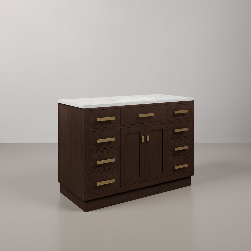 48 In. Single Sink Carrara White Marble Countertop Bath Vanity In Brown Oak. Picture 3