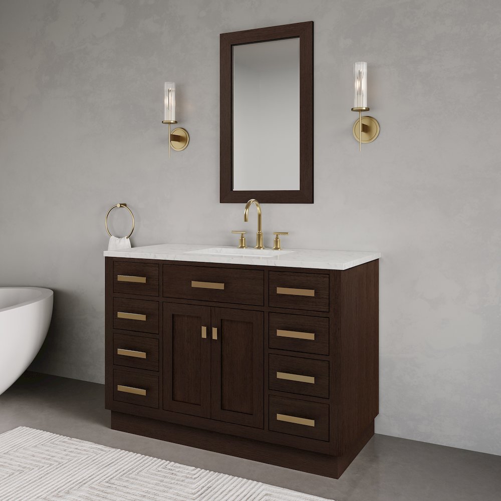 48 In. Single Sink Carrara White Marble Countertop Bath Vanity In Brown Oak. Picture 8