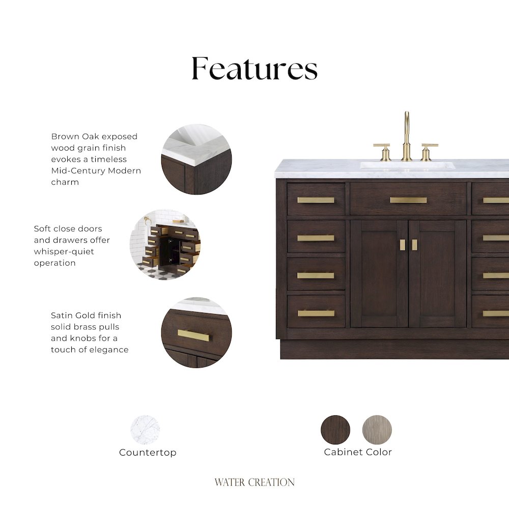 48 In. Single Sink Carrara White Marble Countertop Bath Vanity In Brown Oak. Picture 9