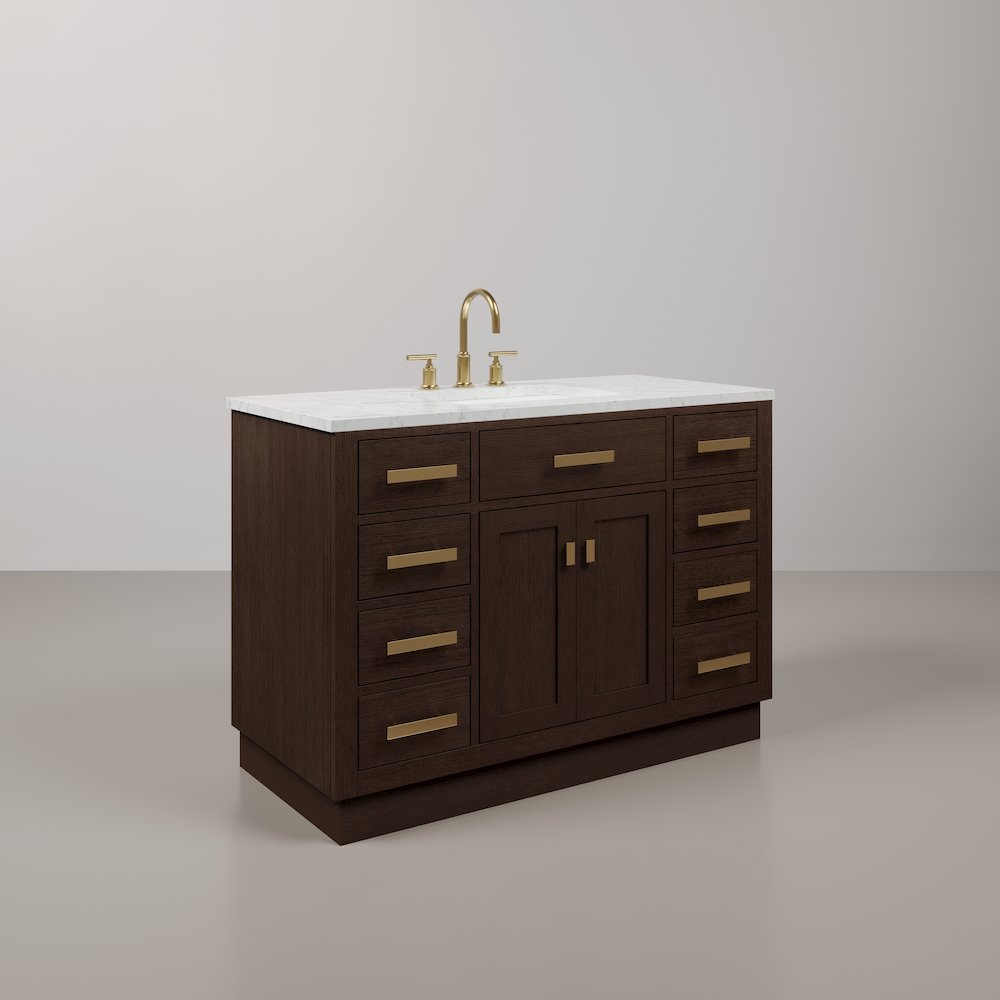 48 In. Single Sink Carrara White Marble Countertop Bath Vanity In Brown Oak. Picture 3
