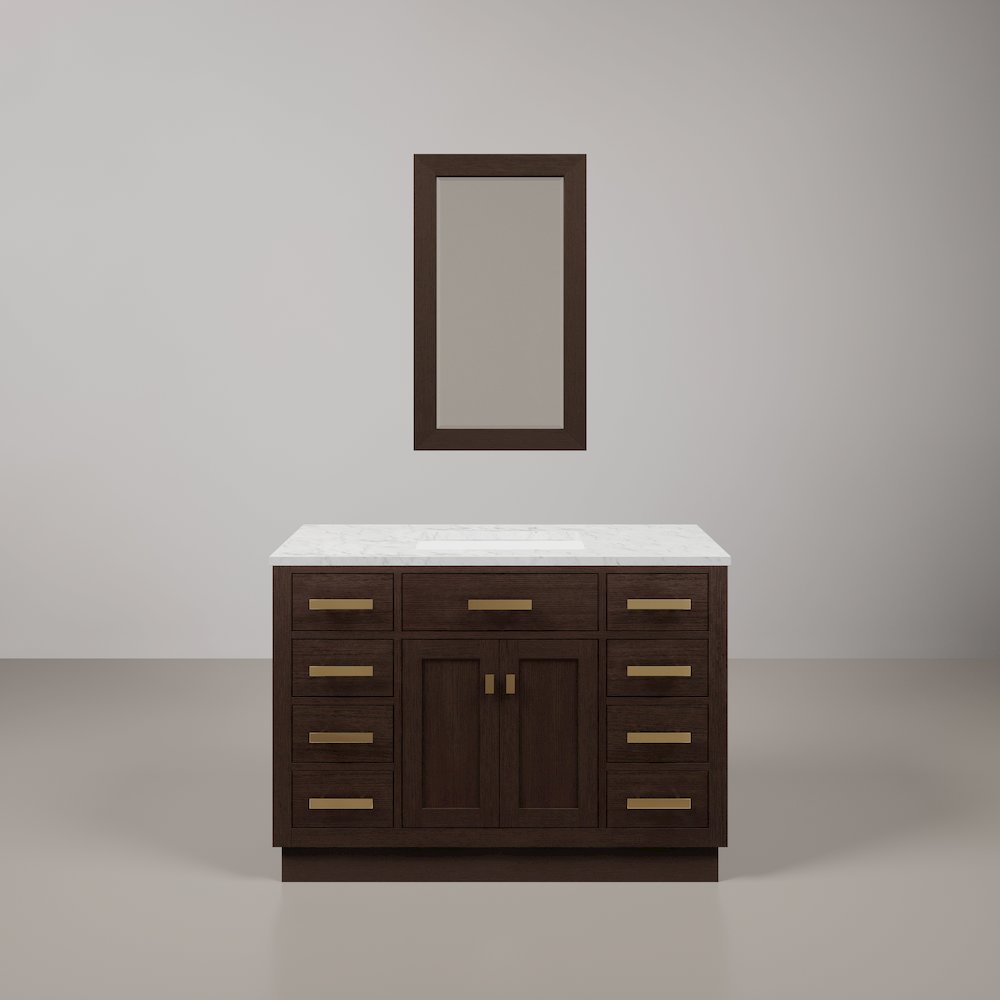 48 In. Single Sink Carrara White Marble Countertop Bath Vanity In Brown Oak. Picture 1