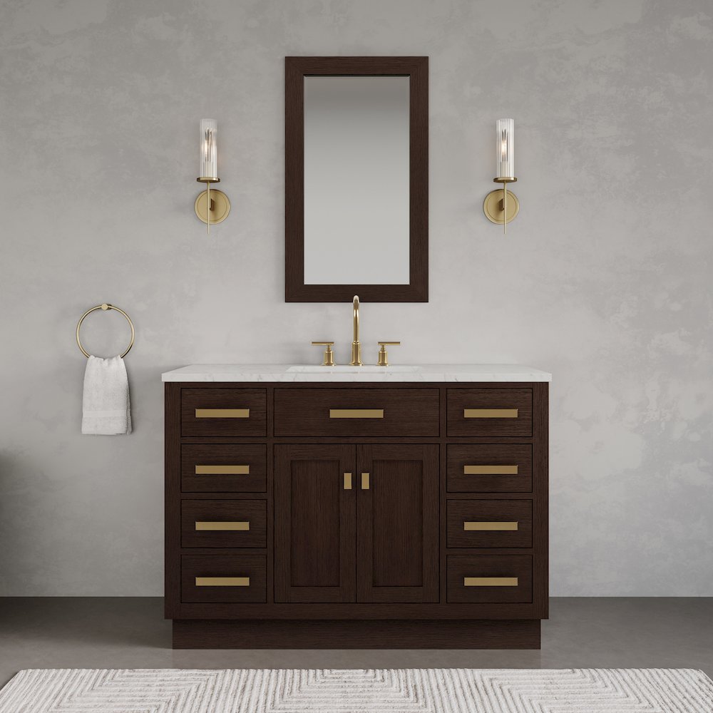 48 In. Single Sink Carrara White Marble Countertop Bath Vanity In Brown Oak. Picture 2