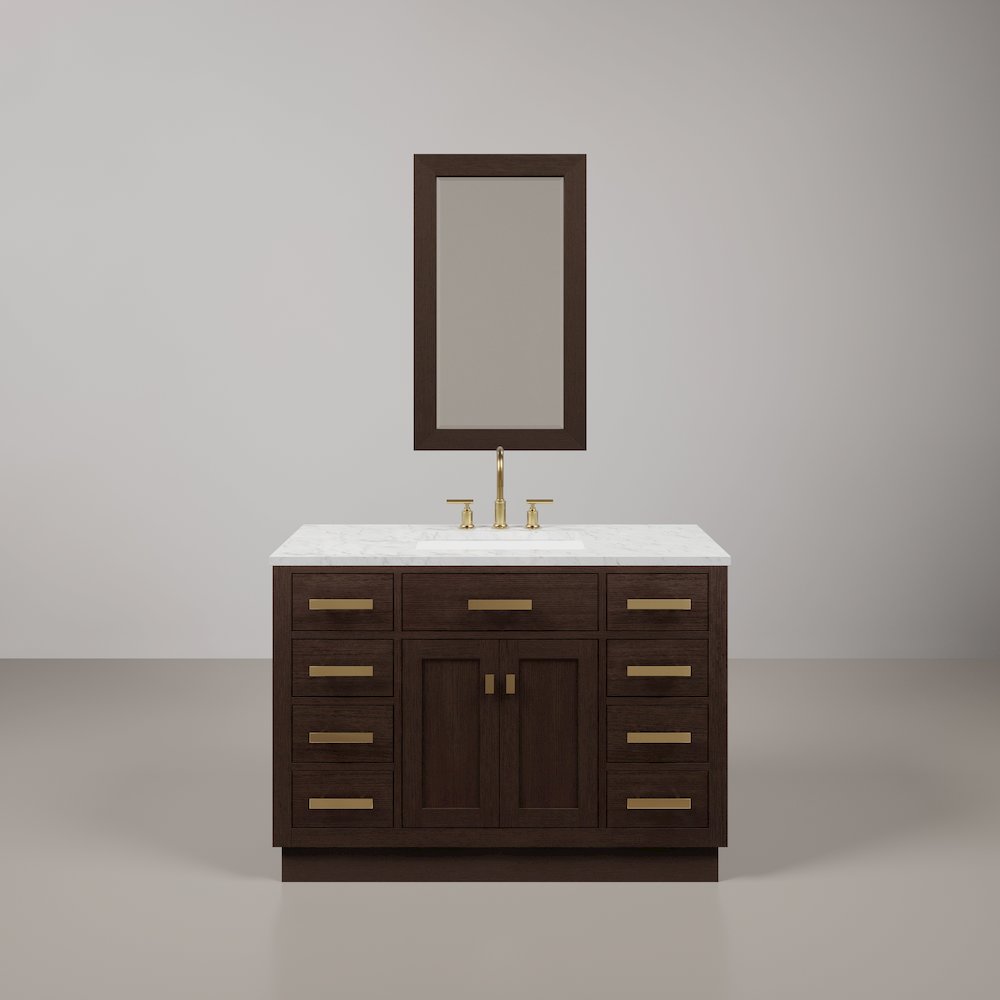 48 In. Single Sink Carrara White Marble Countertop Bath Vanity In Brown Oak. Picture 1