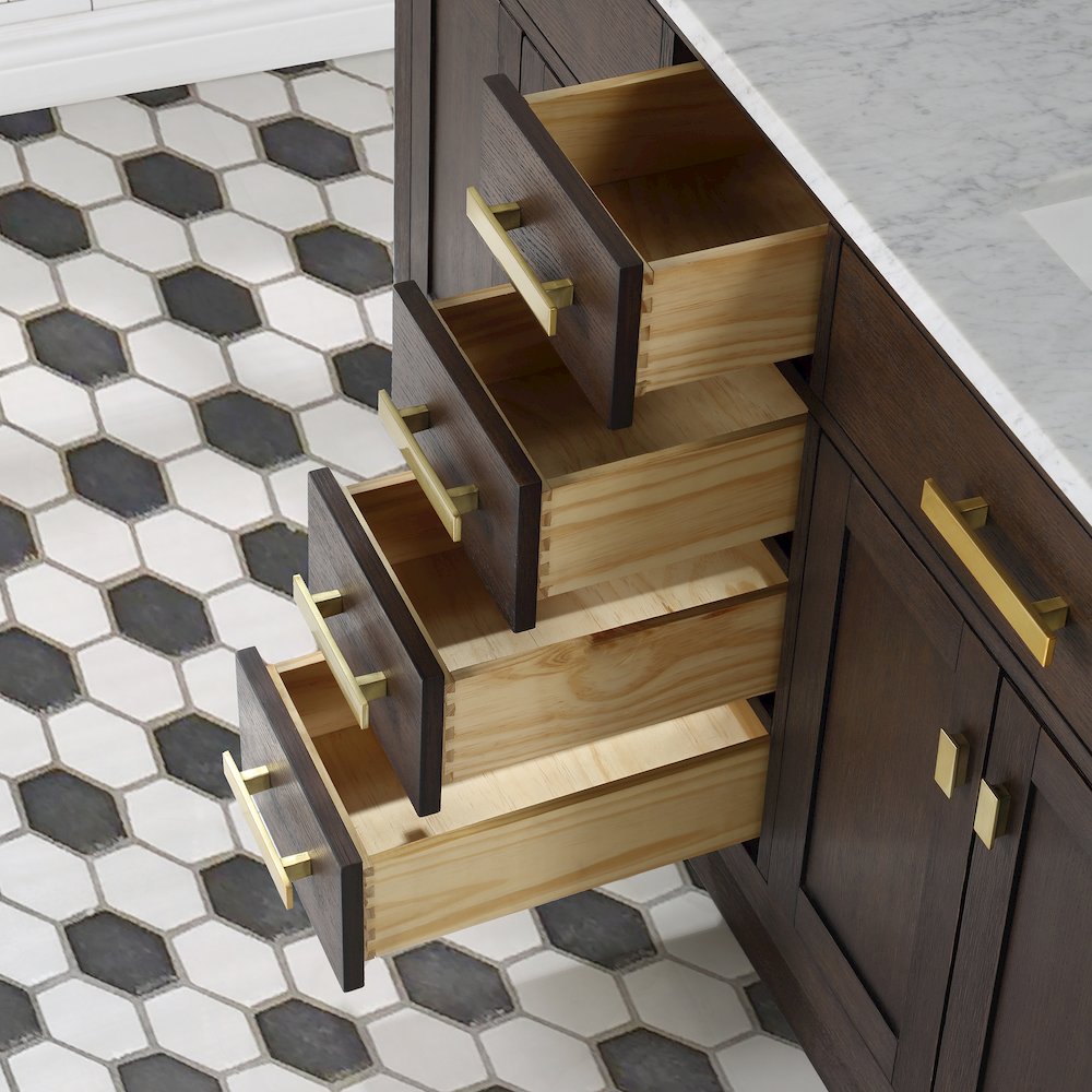 60 In. Double Sink Carrara White Marble Countertop Bath Vanity In Brown Oak. Picture 11